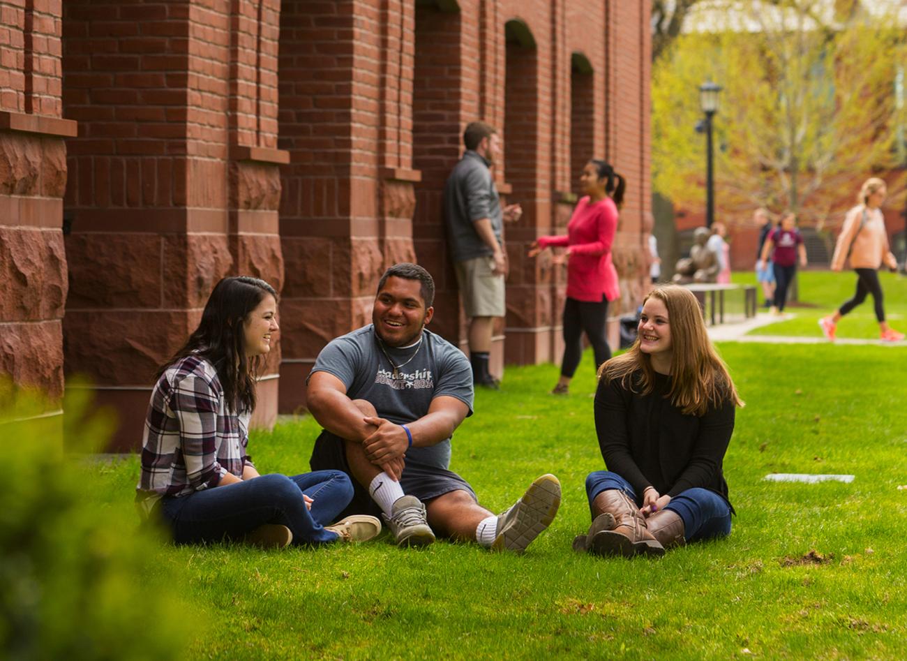 Student enjoy time in front of the Flynn Campus Union.