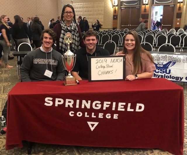As a team, the Springfield College Applied Exercise Science students also earned first place in the Applied Exercise Science major's College Bowl, which consists of colleges competing in jeopardy style competition against more than 20 other institutions throughout New England. They will be competing at the National American College of Sports Medicine College Bowl competition in May of 2020 in San Francisco.