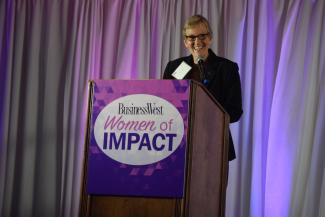 Springfield College Center for Service and Leadership Director Charlene Elvers was recognized at the 2021 BusinessWest Women of Impact celebration at the Springfield Sheraton on Thursday, Dec. 9.