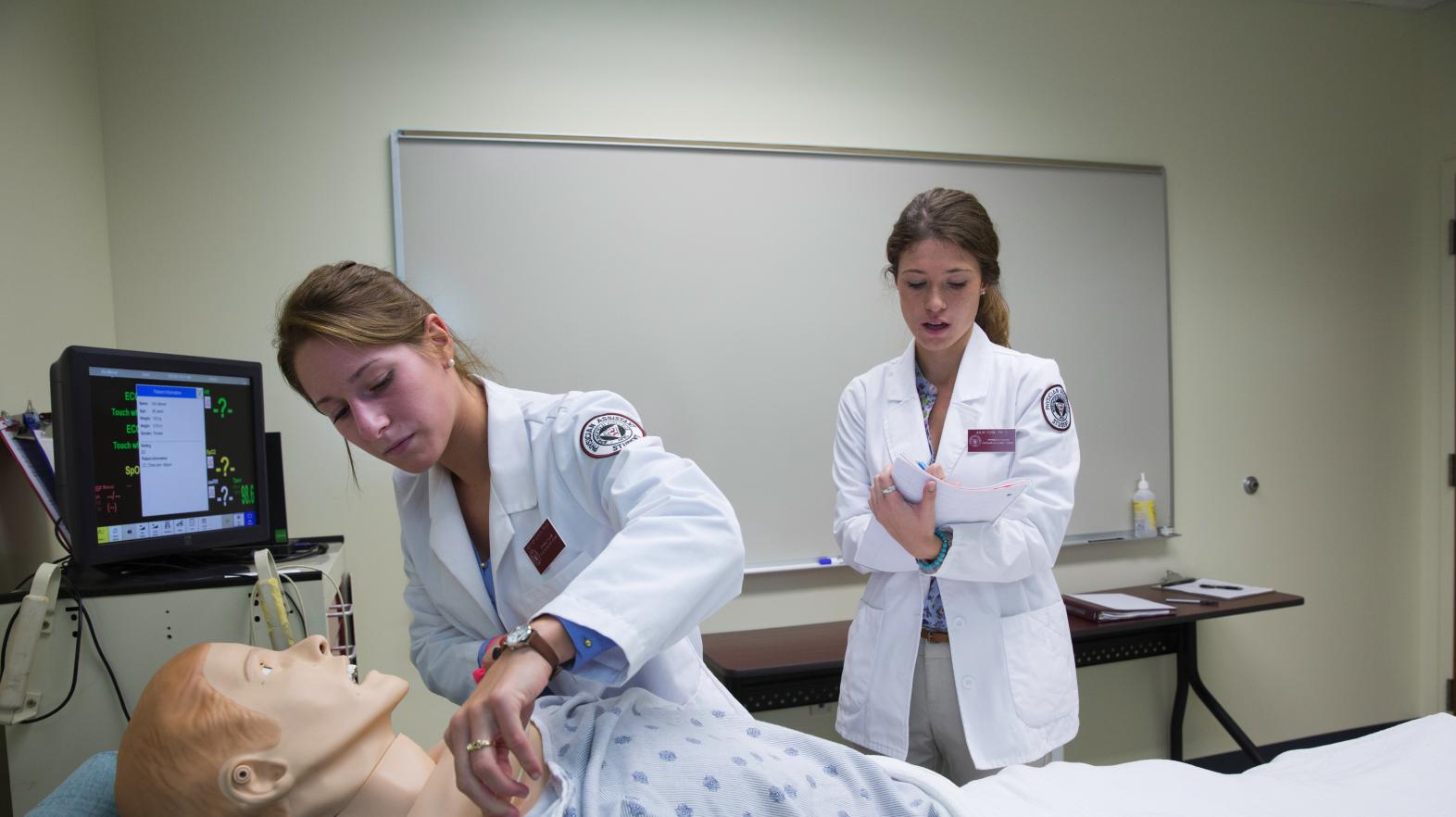 Physician assistant students work in the sim lab