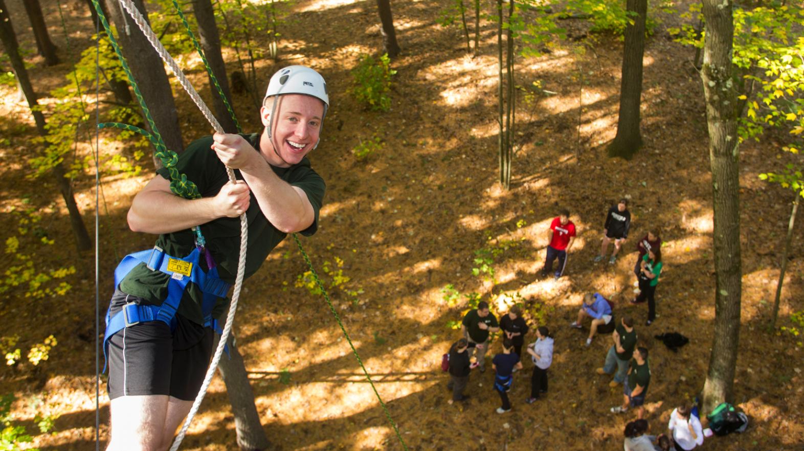 Students on the ropes course enjoy East Campus at Springfield College