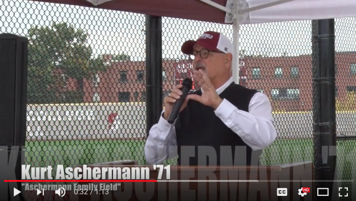 A very special ceremony at Springfield College on Sunday, Oct. 6, as the adaptive baseball field on the campus was officially named "Aschermann Family Field," named in honor of Springfield College trustee and graduate Kurt Aschermann '71.