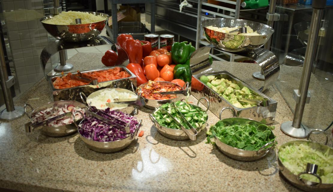 Vegetables on display at Springfield College dining hall