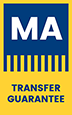 a yellow box with a smaller blue box in it with the words MA Transfer Guarantee