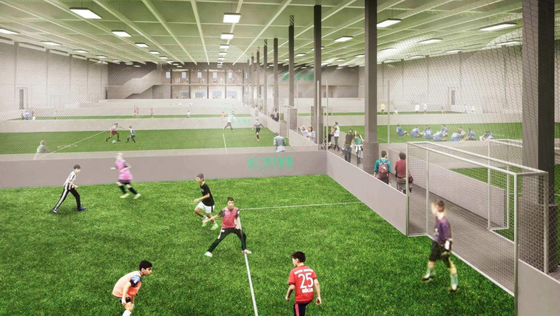 A computer rendering of the SoFie soccer indoor stadium. 