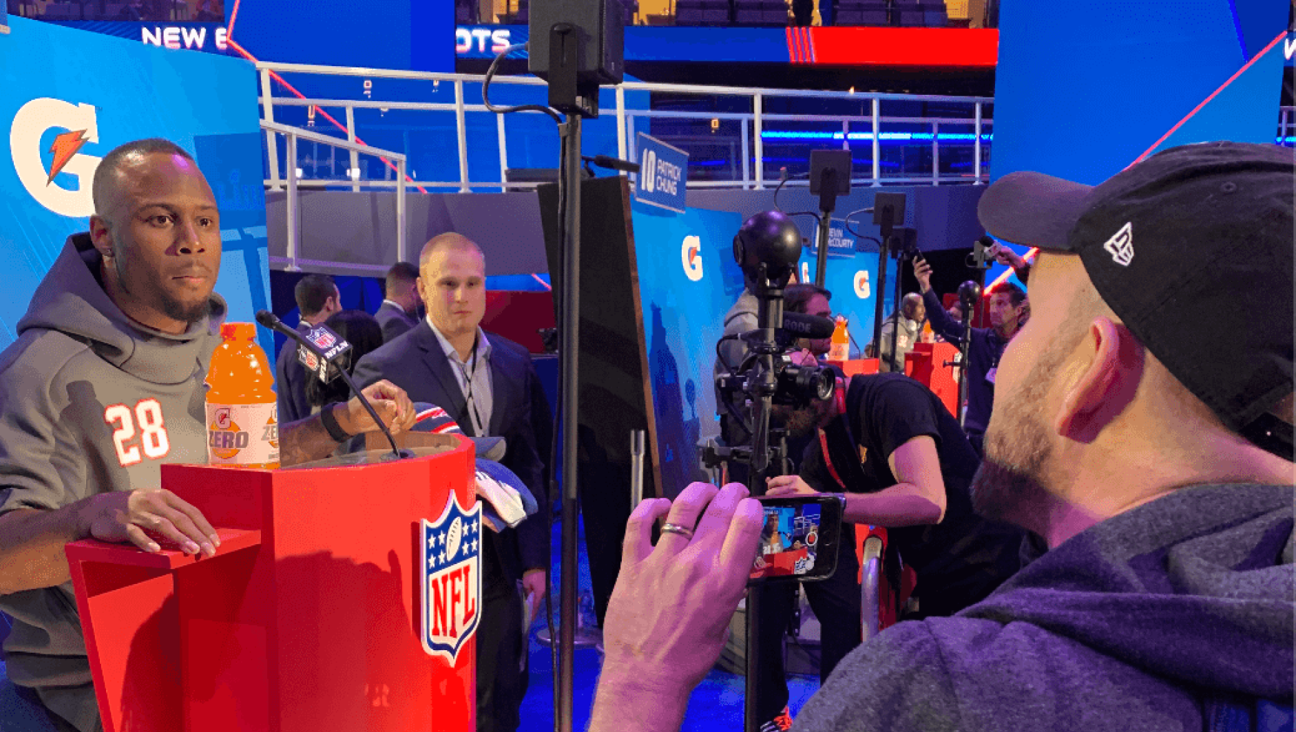 Professor Kyle Belanger on Radio Row at the NFL Super Bowl LIII.