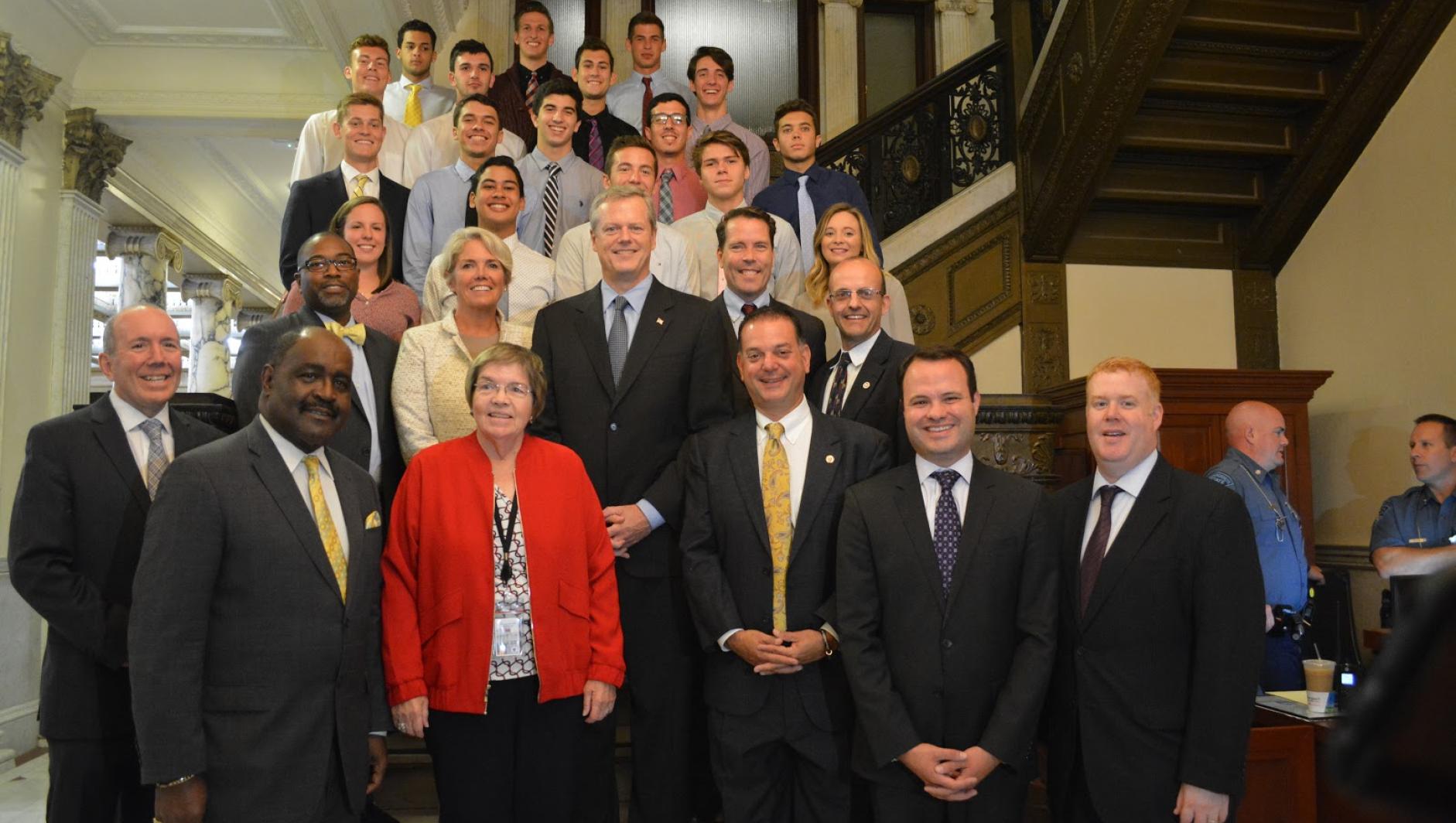 Men's Volleyball team with Governor Baker in 2017