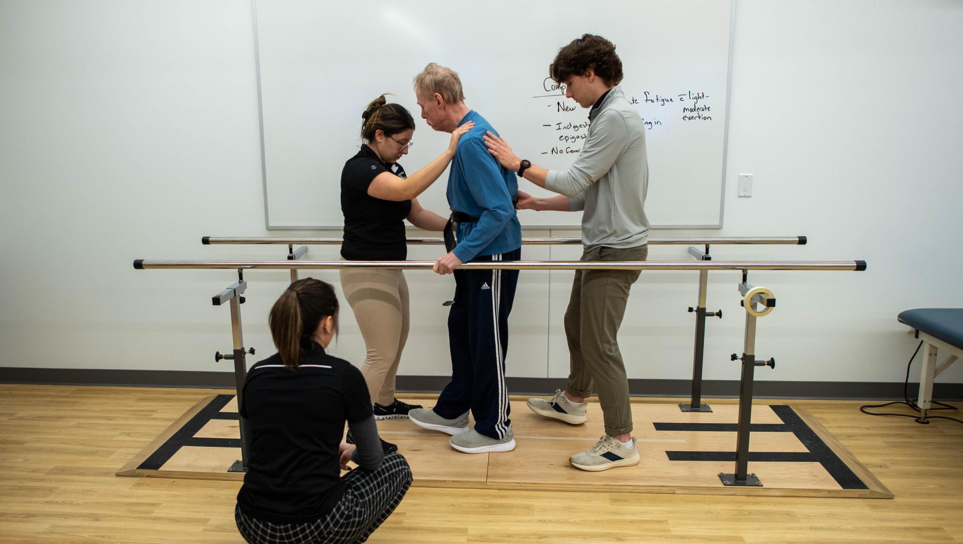 Physical therapy students work with community members during a Community Clinic in the Health Sciences Center at Springfield College on Tuesday, February 6, 2024
