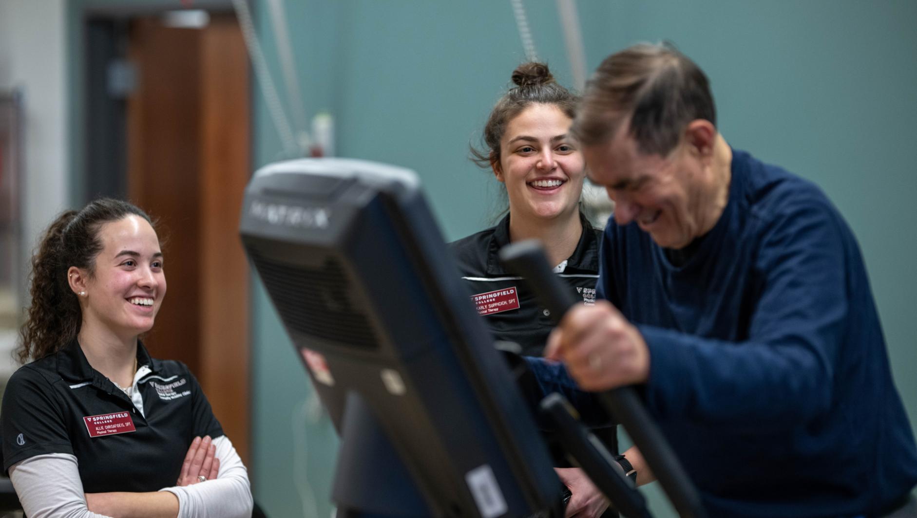 Physical therapy students work with community members during a Community Clinic in the Health Sciences Center at Springfield College on Tuesday, February 6, 2024