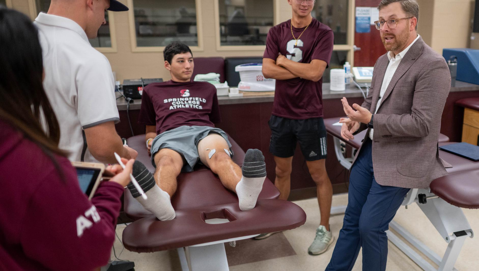 Springfield College Athletic Training Clinic rehab room student demonstration