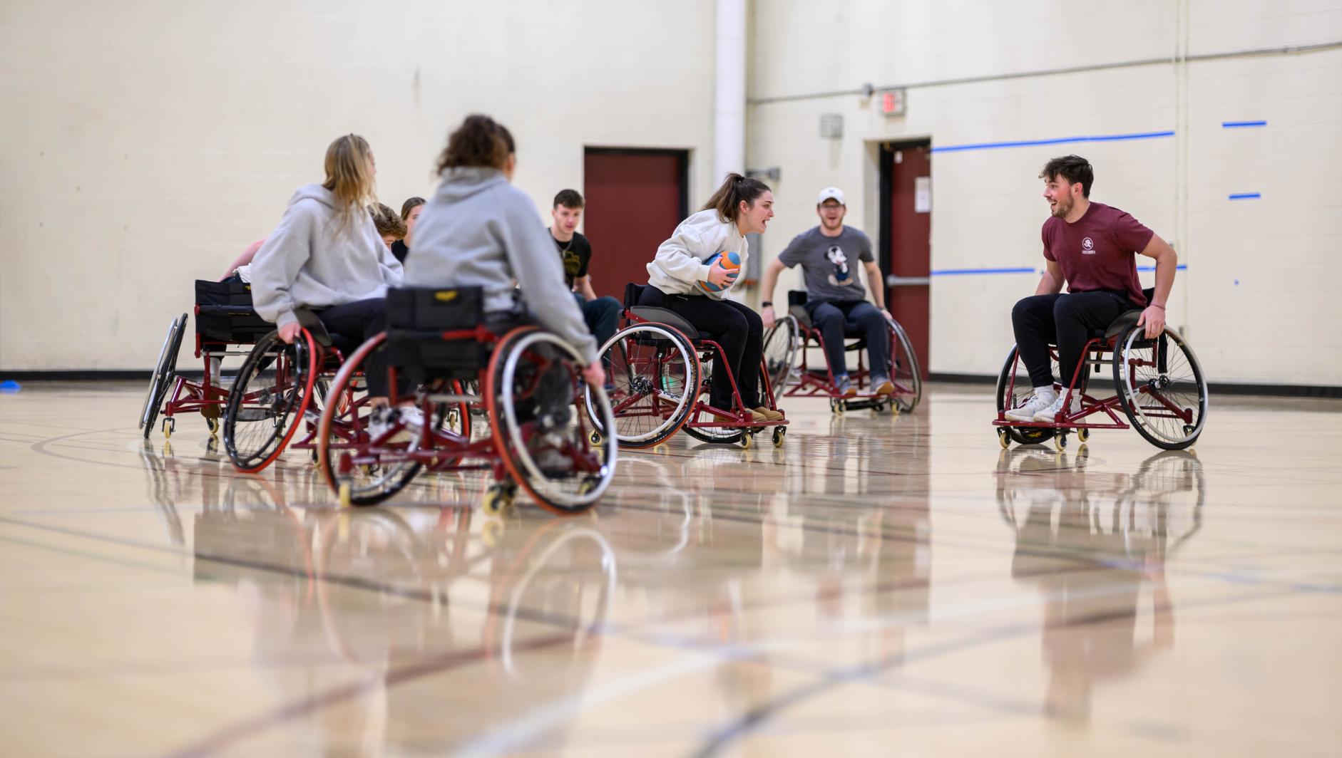 Springfield College students participate in an Adapted Physical Education class in Dana Gymnasium on February 14, 2024.