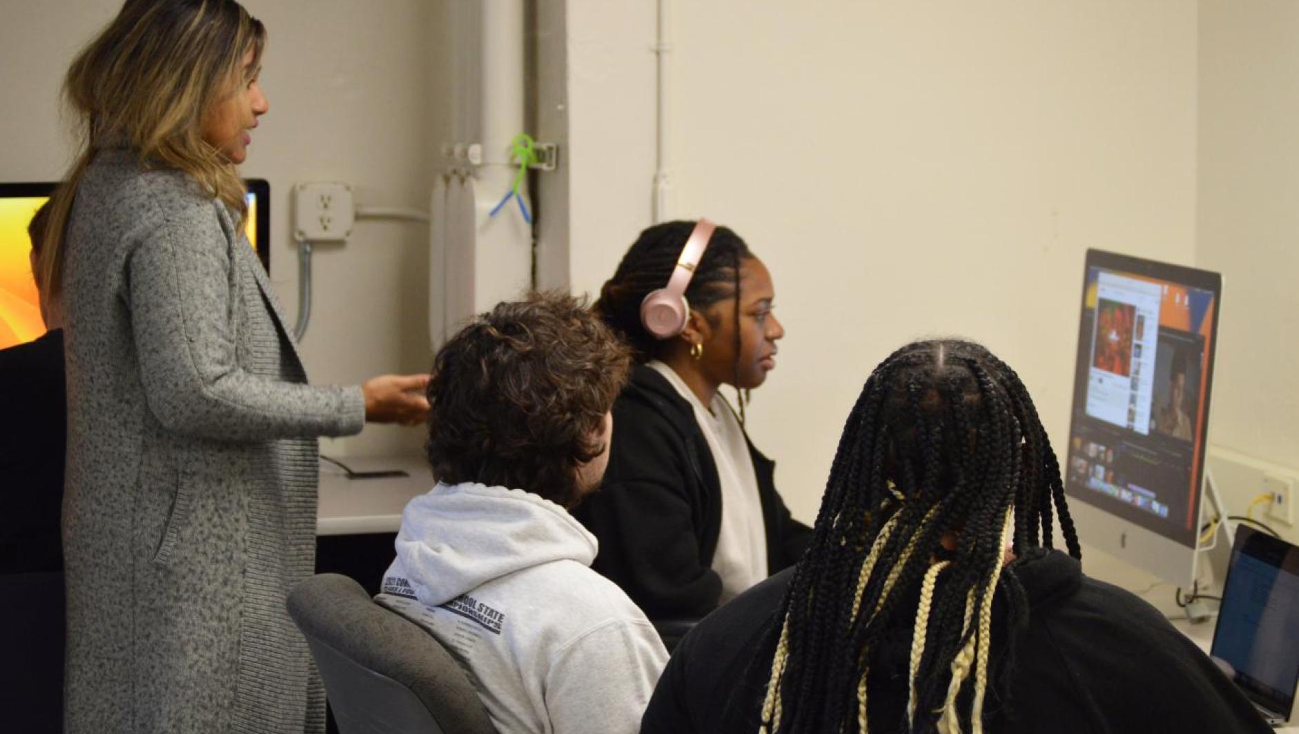 At left, Springfield College Assistant Professor of Communications Fadia Nordtveit led her Introduction to Public Relations class to the international stage when the group assisted the 2024 New York Indian Film Festival.