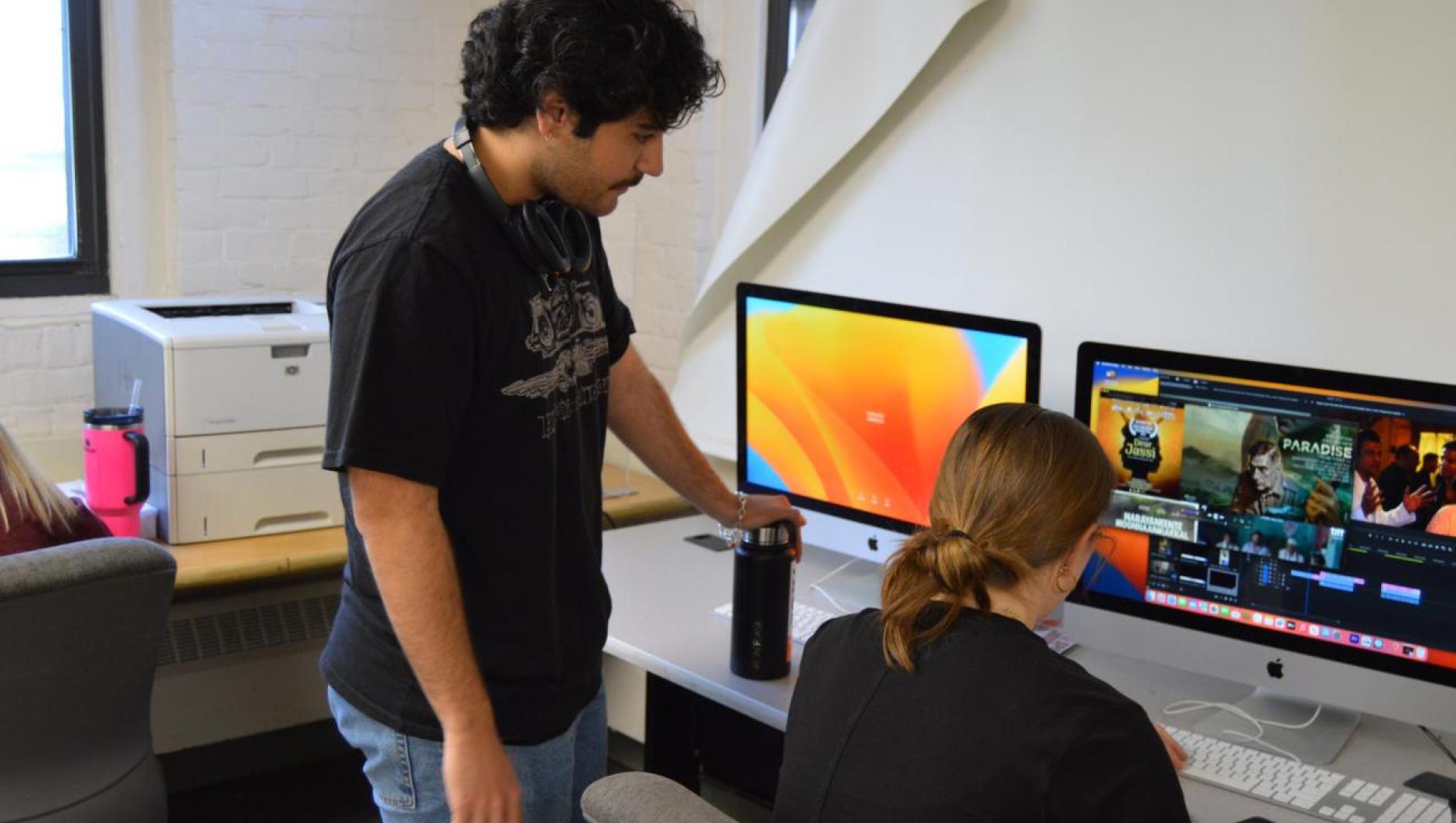 As part of their preparation for the film festival, students worked in groups, utilizing their skills in writing, graphic design, audio voiceovers, and video capturing and editing.