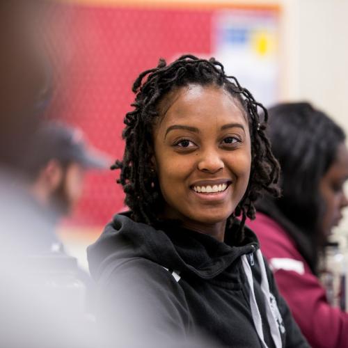 Female student in class