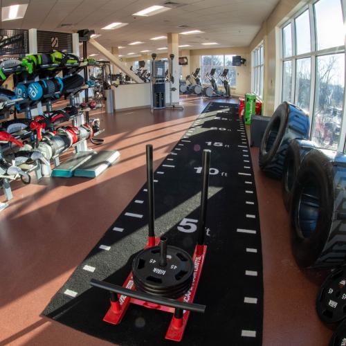 Exercise equipment inside the Springfield College Wellness Center 