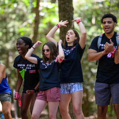 Students cheering at precamp