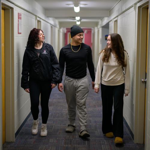 Springfield College dorm hallway photoshoot inside Lakeside Residence Hall on March 23, 2026.