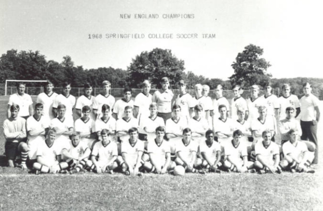 A photograph of the 1968 Springfield College men's New England Champion soccer team.