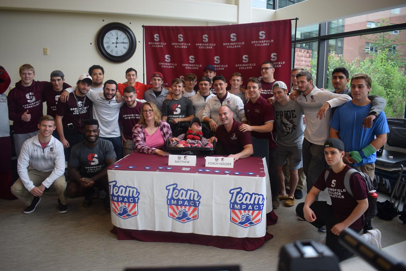 Springfield College has once again partnered with Team IMPACT with Matthew Pepe of Palmer, Mass. joining the Springfield College Wrestling Team on Tuesday, Oct. 2 as part of the Team IMPACT Draft-Day Ceremony with Springfield College Athletics.