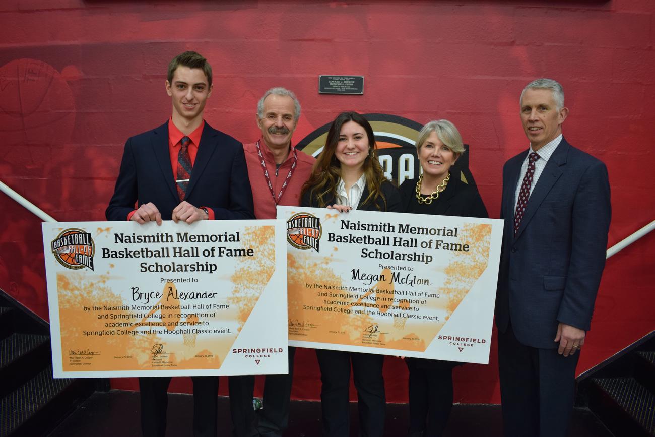 Springfield College and the Naismith Memorial Basketball Hall of Fame presented the seventh annual Naismith Memorial Basketball Hall of Fame Scholarship to Springfield College sport management students Bryce Alexander and Megan McGloin.