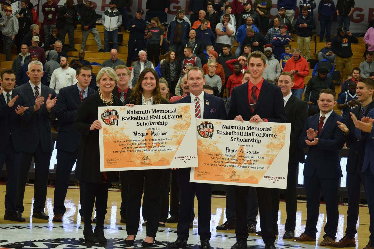 Springfield College and the Naismith Memorial Basketball Hall of Fame presented the seventh annual Naismith Memorial Basketball Hall of Fame Scholarship to Springfield College sport management students Bryce Alexander and Megan McGloin.