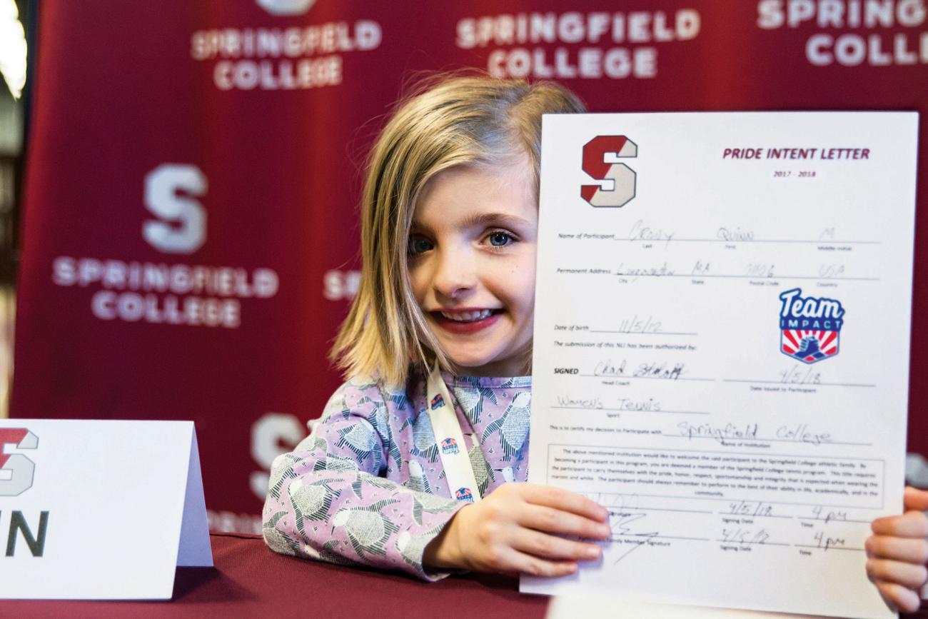 Team IMPACT participant Quinn Brady signs with Springfield College Women's Tennis.