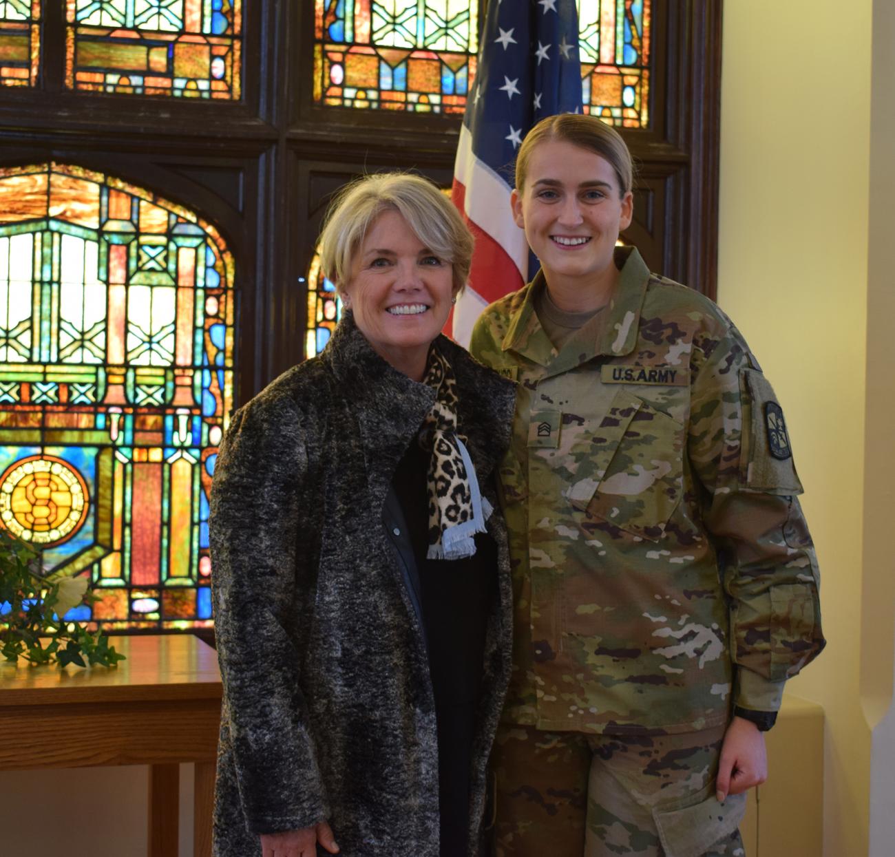 In a recent ceremony on campus recognizing the ROTC grants, Springfield College junior and ROTC scholarship recipient Madelyn Reppucci was recognized at an official ROTC signing and swearing-in ceremony in the Marsh Memorial Chapel.