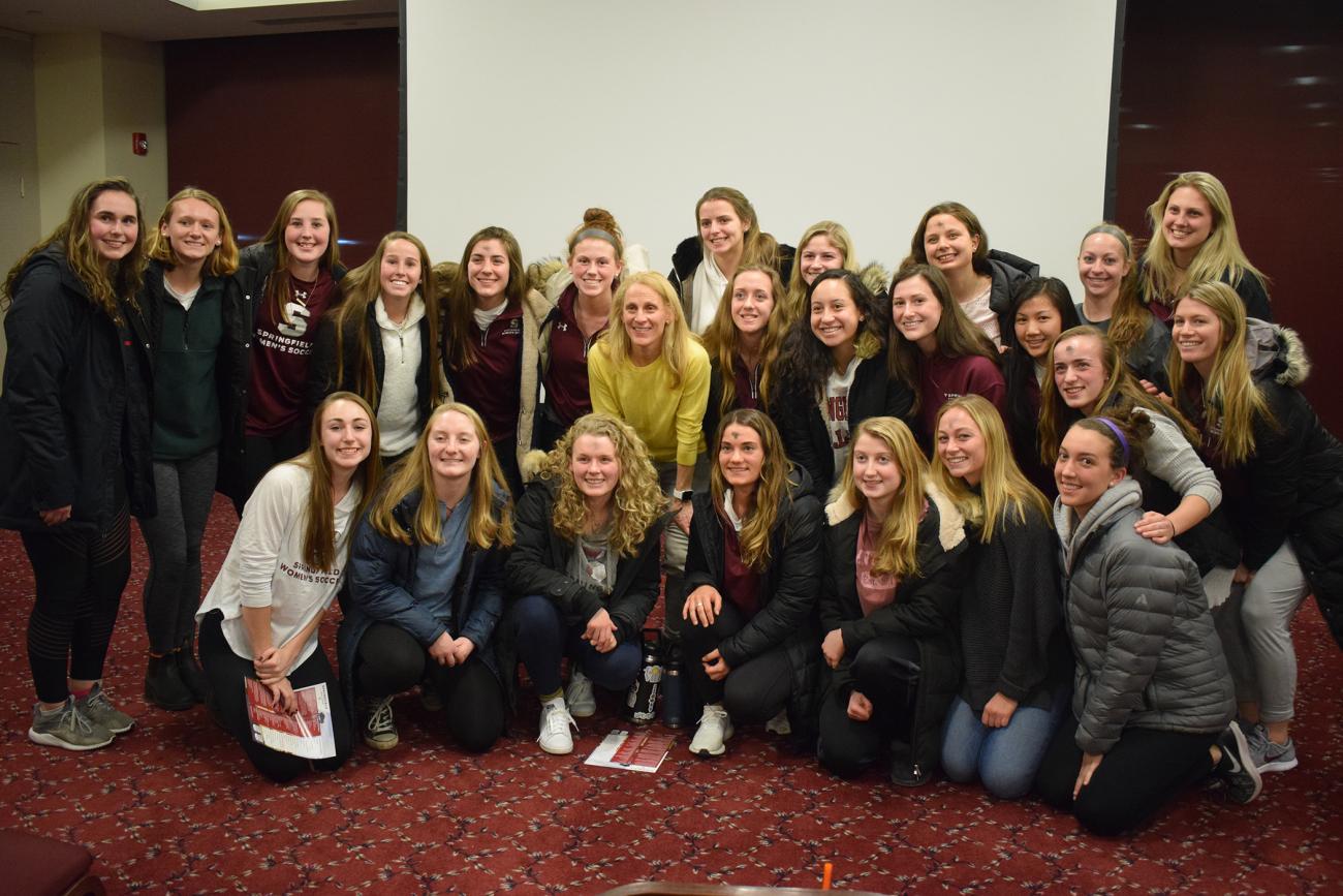 The Springfield College School of Health, Physical Education, and Recreation welcomed U.S. women’s soccer legend Kristine Lilly, and University of Massachusetts Lowell Associate Professor of Political Science Jeffrey Gerson to campus to discuss the U.S. Women’s National Soccer Team and the Fight for Gender Equity, on Wednesday, March 6.