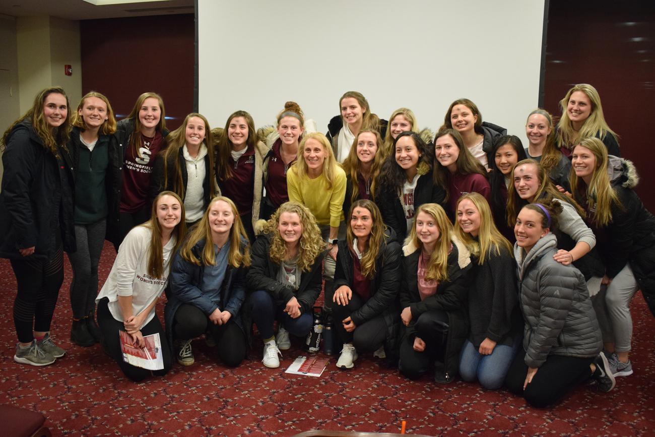 The Springfield College School of Health, Physical Education, and Recreation welcomed U.S. women’s soccer legend Kristine Lilly, and University of Massachusetts Lowell Associate Professor of Political Science Jeffrey Gerson to campus to discuss the U.S. Women’s National Soccer Team and the Fight for Gender Equity, on Wednesday, March 6.