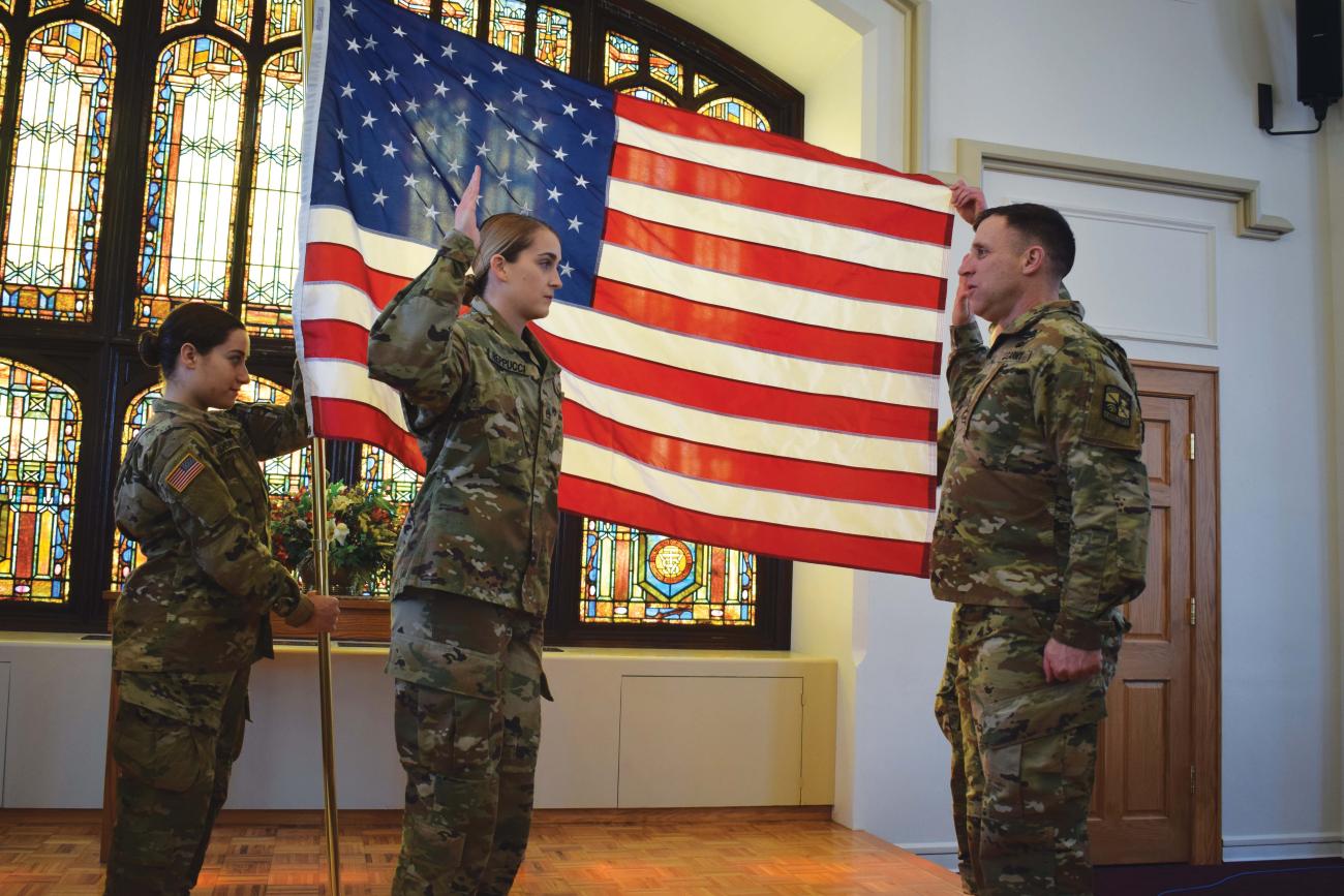 ROTC swearing-in ceremony in Marsh Memorial Chapel