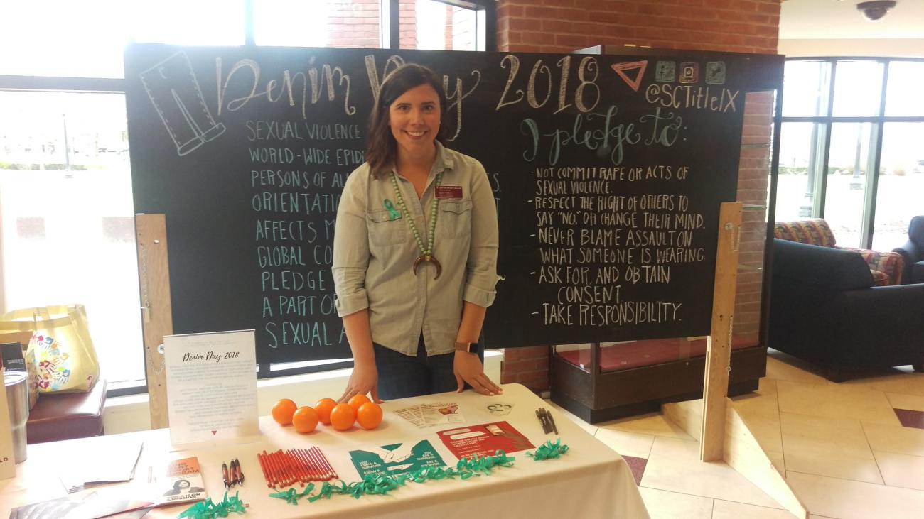 Mary Simeoli at Denim Day table in the Union