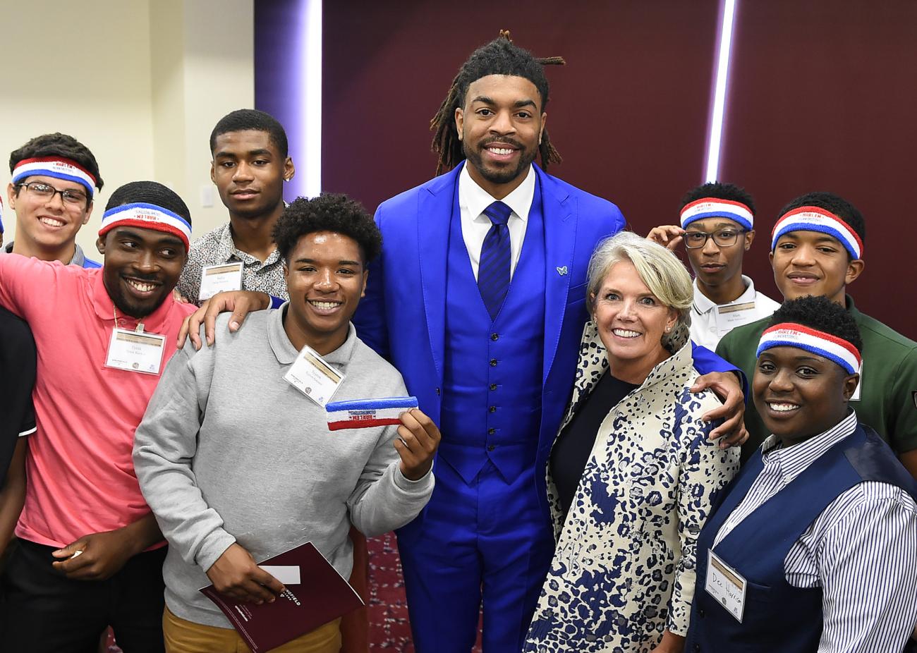 As part of the 2019 Springfield College Education and Leadership Luncheon, members of the Harlem Globetrotters met with local high school students.