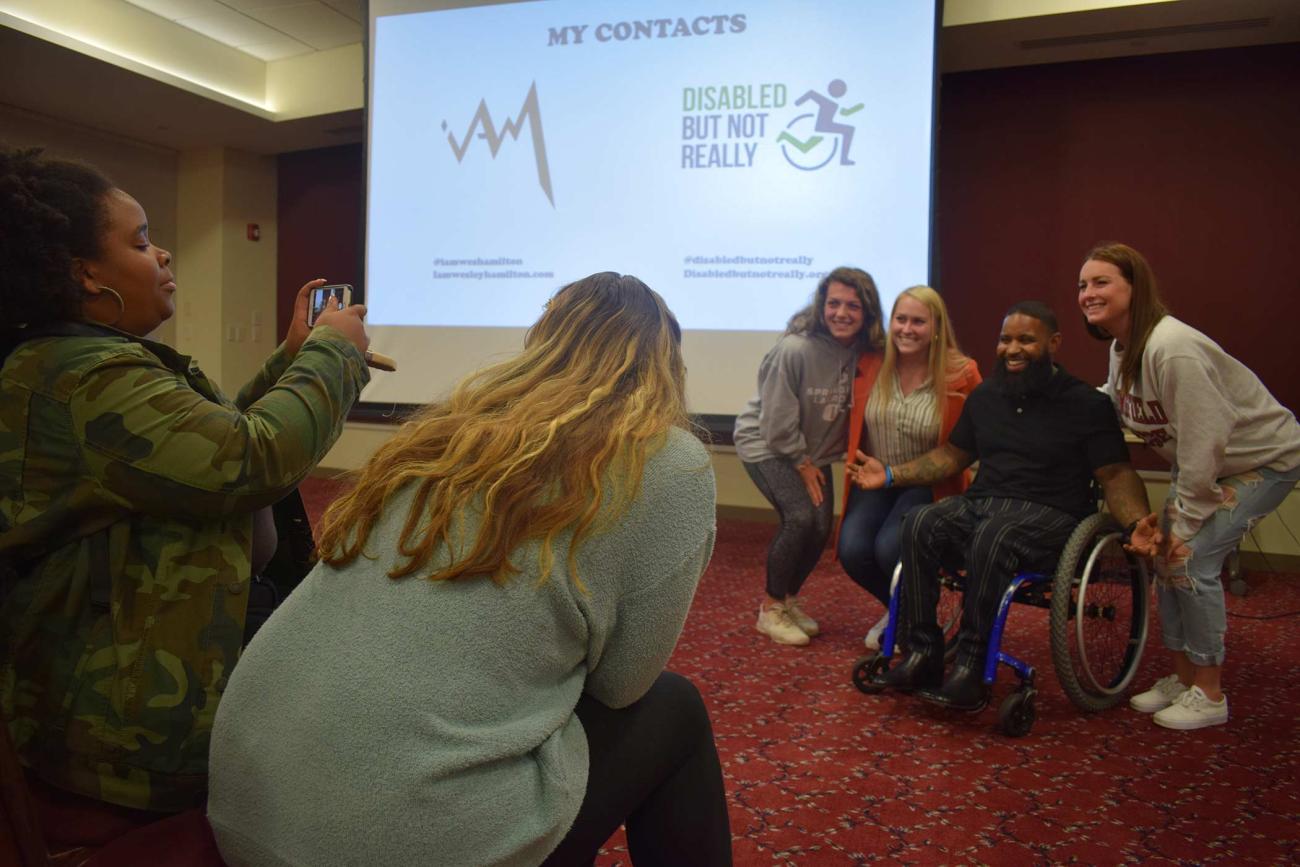 Wesley Hamilton spoke about his experience at Springfield College in the Dodge room located in the Flynn. B Campus Union.