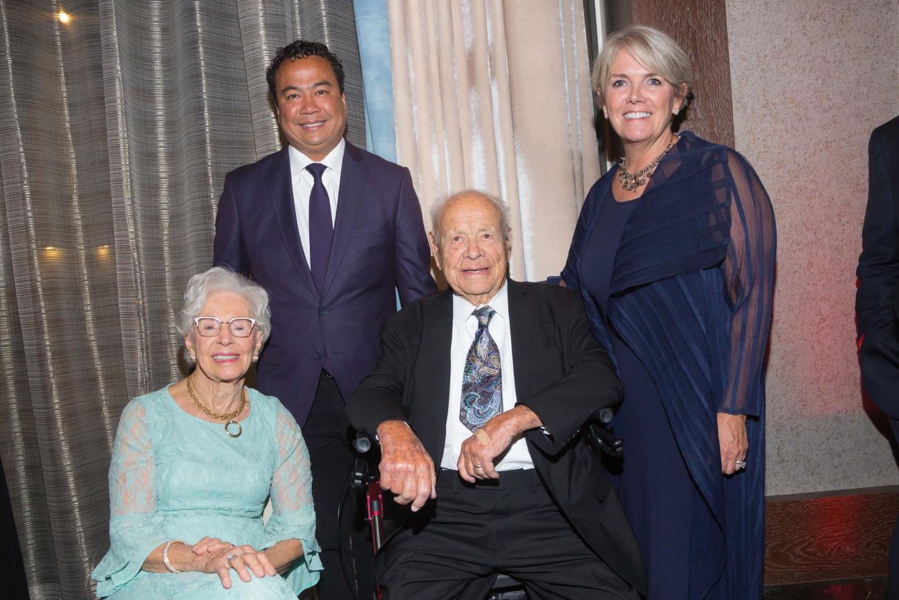 Helen Blake, G’67, MGM Springfield President Mike Matthis, Prestley Blake, and President Cooper at the Gala
