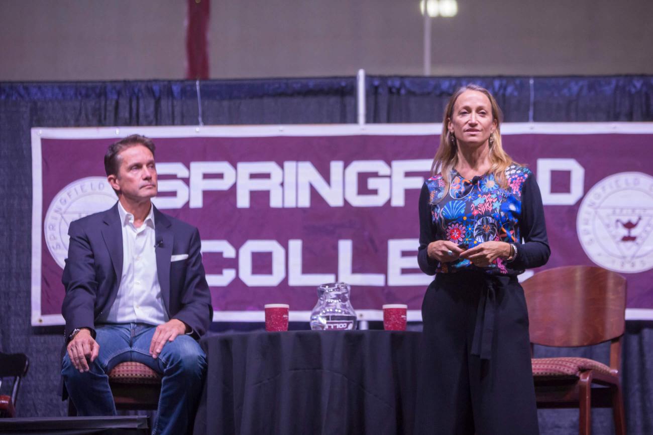 Fabien and Céline Cousteau at the 2019 Arts and Humanities Speaker Series at Springfield College