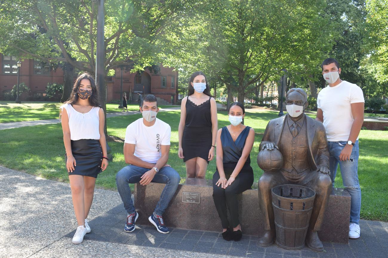 Springfield College welcomed five international graduate students from Morocco to the campus with a special ceremony on Naismith Green. Students Hasnae Benjouida, Badr Hassouni, Lamiyaa Laayali, Saad Magani, and Maria Sabti earned their undergraduate degrees from ENCG Casablanca, the national school of commerce and management at the University of Hassan/Casablanca, and they are now enrolled in the Master of Business Administration program at Springfield College.