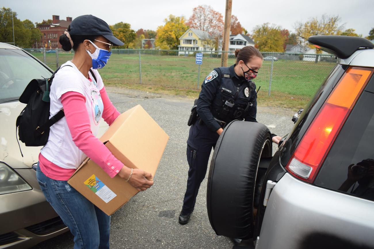Volunteers from Springfield College, led by the Center for Service and Leadership, Office of Inclusion and Community Engagement, and Springfield College Police, distributed the boxes.