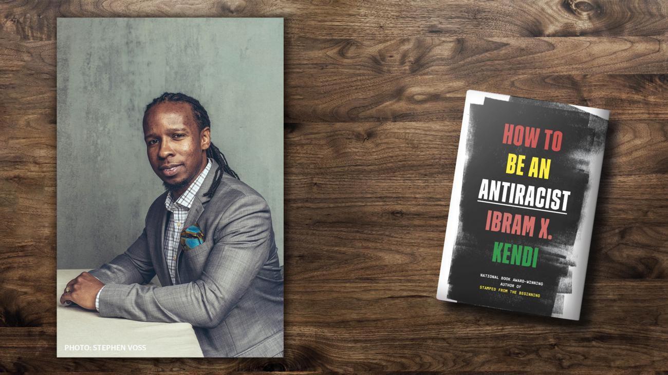 New York Times bestselling author Ibram X. Kendi next to his novel How To Be an Antiracist