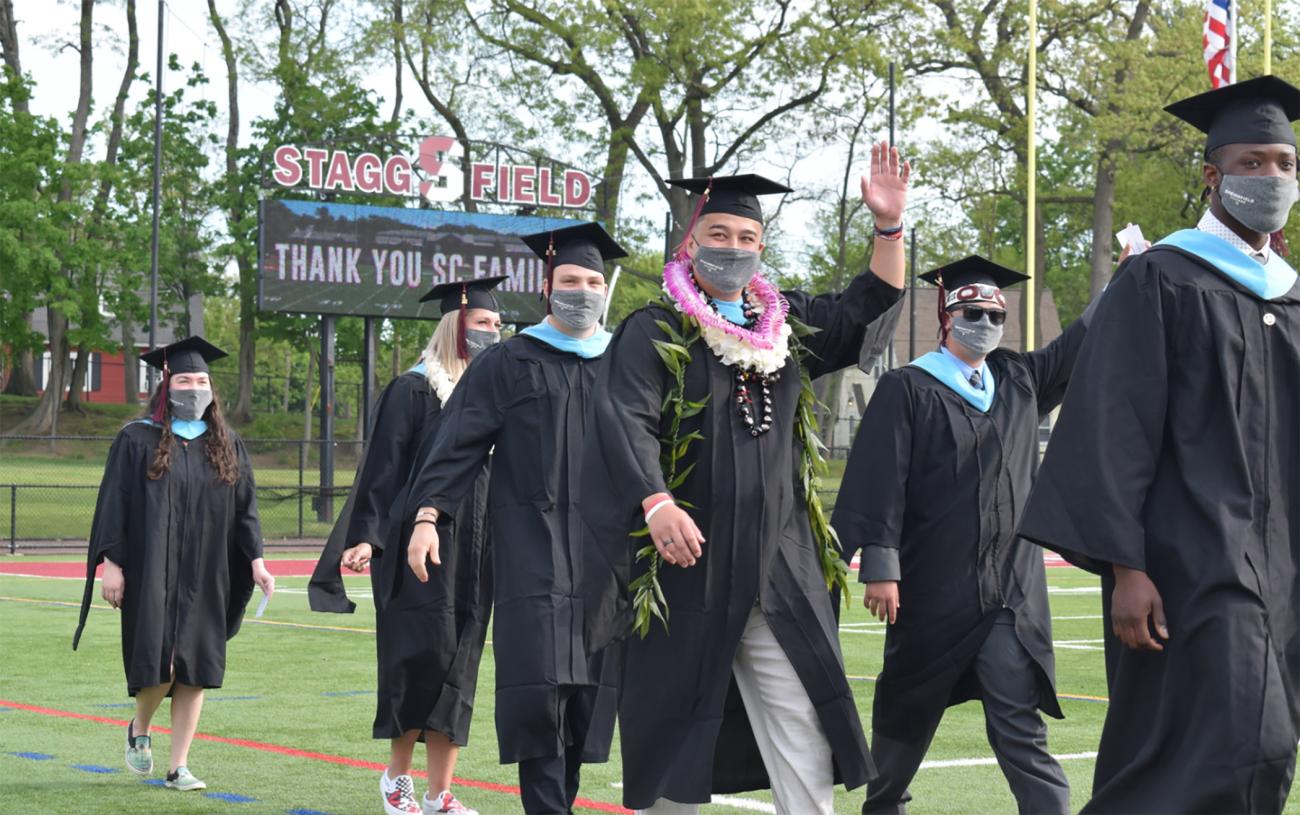 Springfield College started its second day of the 2021 Commencement Weekend ceremonies with the Graduate Ceremony for the School of School of Physical Education, Performance and Sport Leadership taking place Sunday morning on Stagg Field. A total of 23 students were celebrated as part of the ceremony.