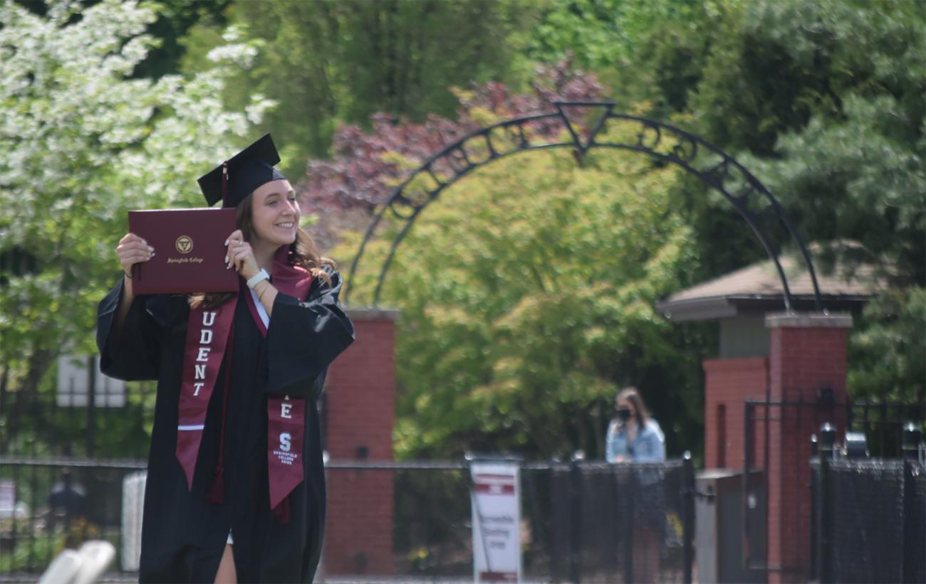 Springfield College continued its second day of the 2021 Commencement Weekend ceremonies with the Undergraduate Ceremony for the School of Physical Education, Performance and Sport Leadership taking place Sunday afternoon on Stagg Field. A total of 127 students were celebrated as part of the ceremony.