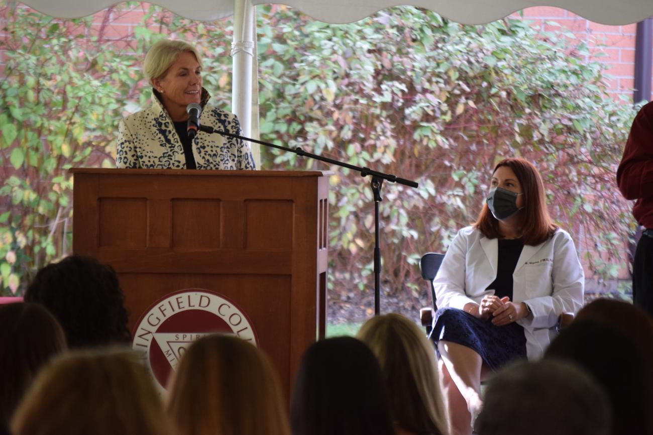 Master of Ceremonies and Springfield College Physician Assistant Program Director Meghan Migeon, DMSc MS, PA-C officially welcomed Springfield College President Mary-Beth A. Cooper, PhD, DM to welcome all the students and their families and friends.