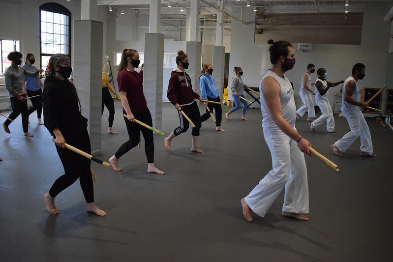 This was a beginner class for capoeira, a Brazilian martial art that combines elements of dance, acrobatics, and music.