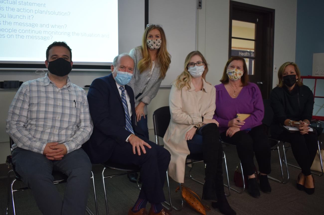 Students in Meghan Rothschild’s BUSM 377-11 Social Media Marketing class experienced an intense simulation on how to handle a crisis as it relates to public relations within a business’s social media on Nov. 3.
