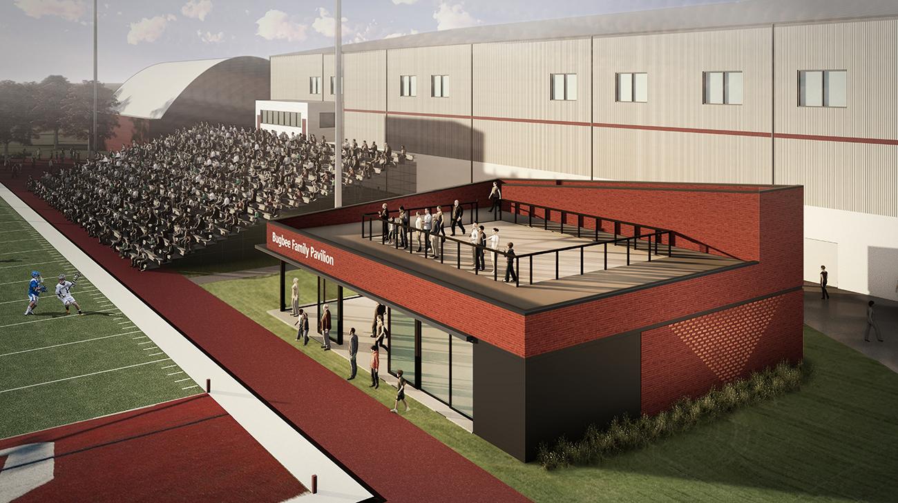 architect's rendering of the Bugbee Family Pavilion at Stagg Field