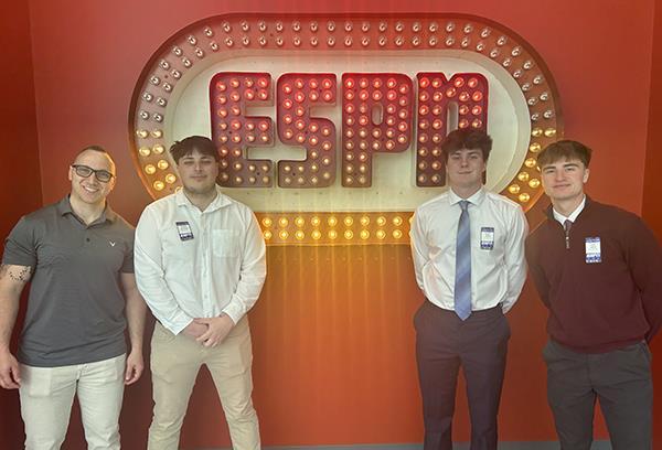 Earlier this month students from COMM 319 Advanced Television Production toured ESPN's campus in Bristol, Connecticut and met with Springfield College alumnus and ESPN associate producer David Seronick '12.