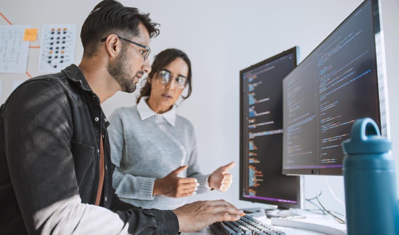 Data Science students at computer