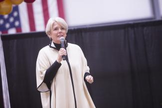 President Mary-Beth Cooper speaks to prospective students