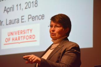 The Springfield College Department of Biology and Chemistry presented the 21st annual Britton C. and Lucille McCabe Lecture featuring Laura Pence, PhD, on Wednesday, April 11, in the Appleton Auditorium in the Fuller Arts Center.