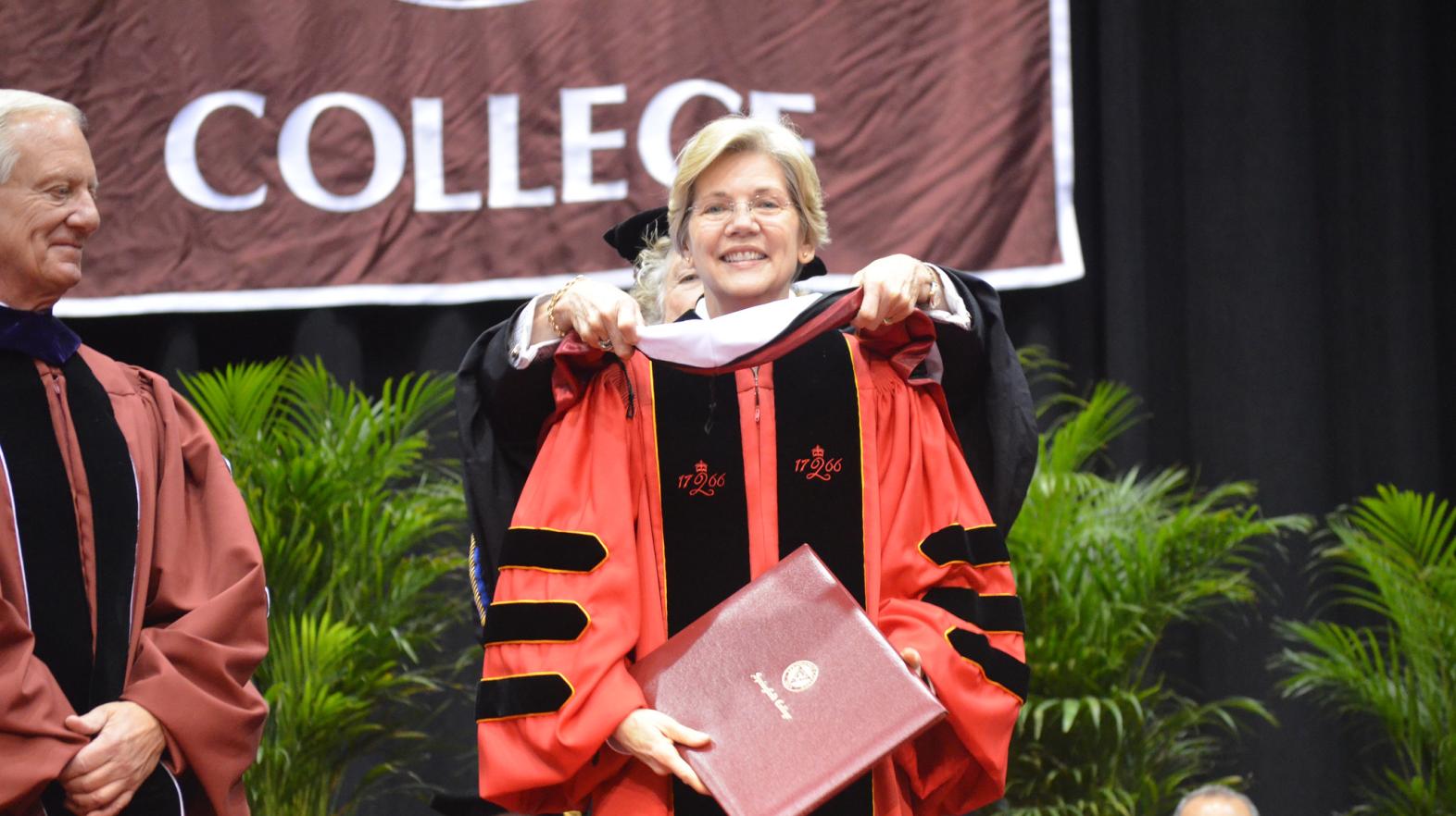 U.S. Senator Elizabeth Warren delivers the Undergraduate Commencement address on May 19.