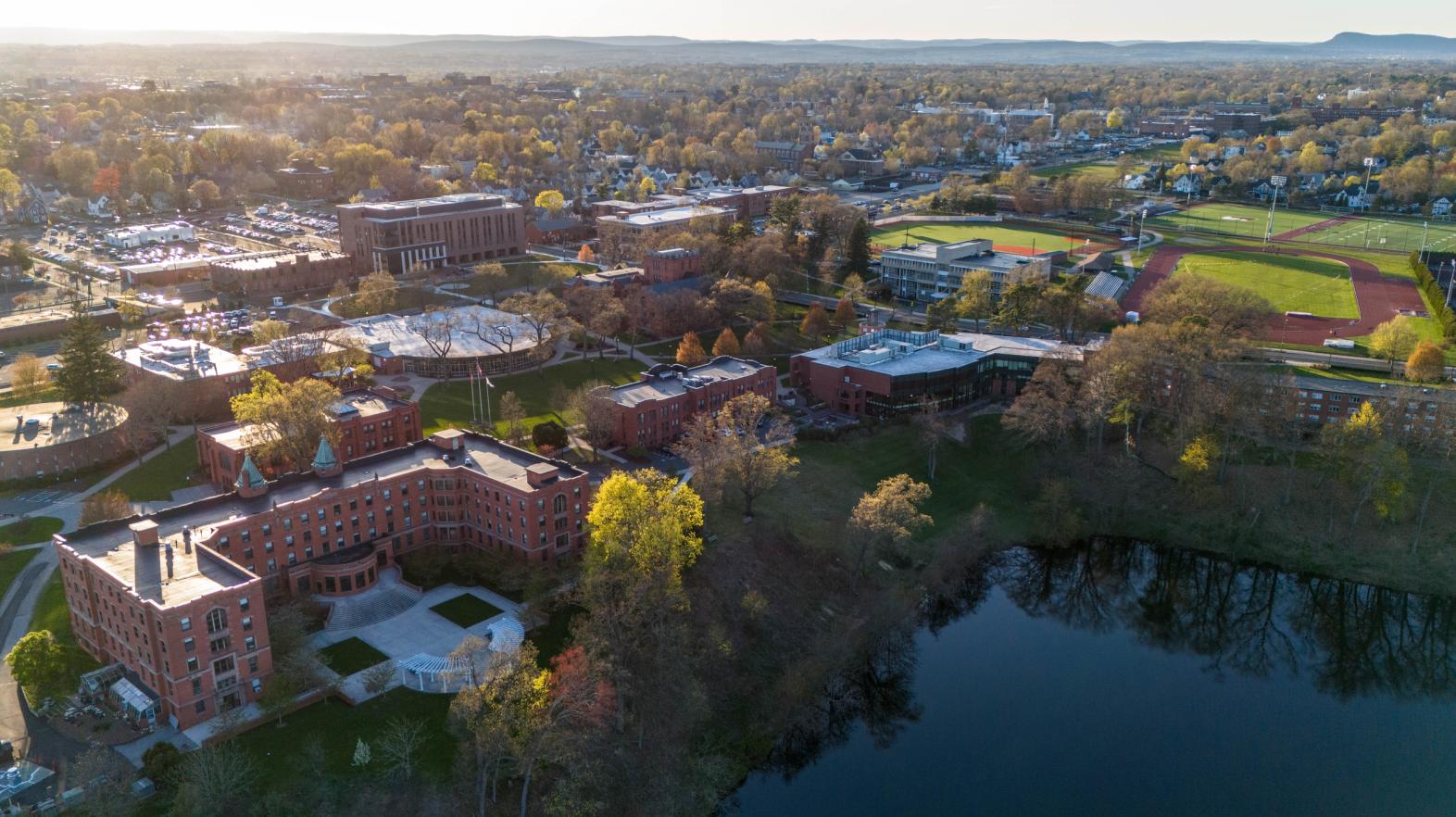 Aerial image of the Springfield College campus 